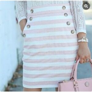 LOFT‎ Petite Striped Skirt Sailor Button Detail Pink White Size 4P